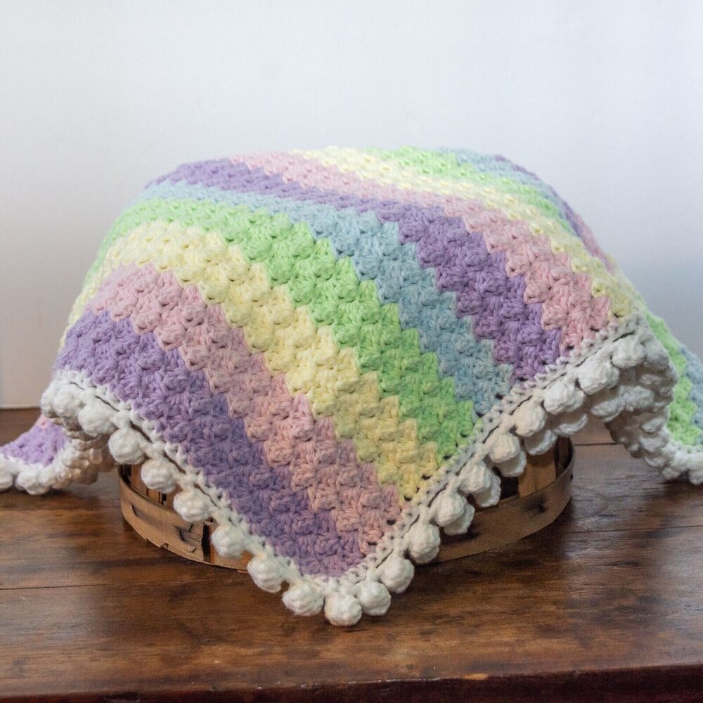 Lion Brand Feels Like Butta Crochet Baby Lovey Rainbow Security Blanket 20x22